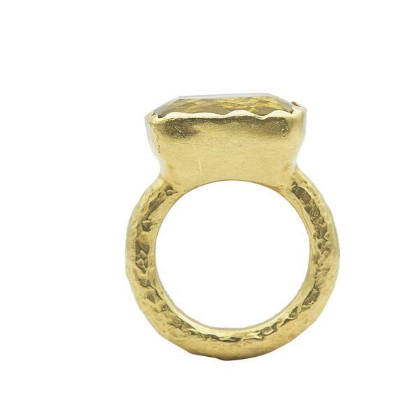 16.5MM by 12MM Cushion Cut Lemon Quartz 18 Karat Yellow Gold Cocktail Ring