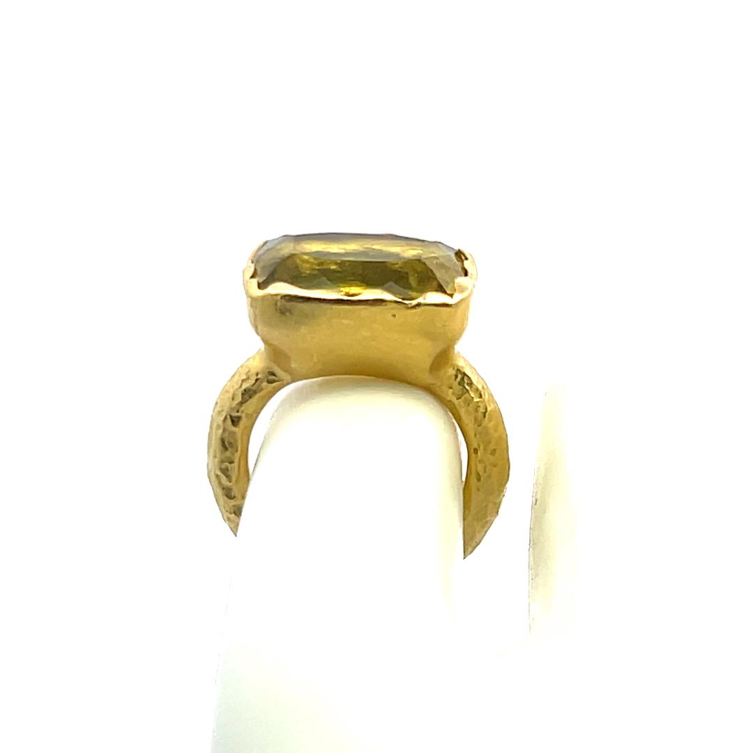 16.5MM by 12MM Cushion Cut Lemon Quartz 18 Karat Yellow Gold Cocktail Ring