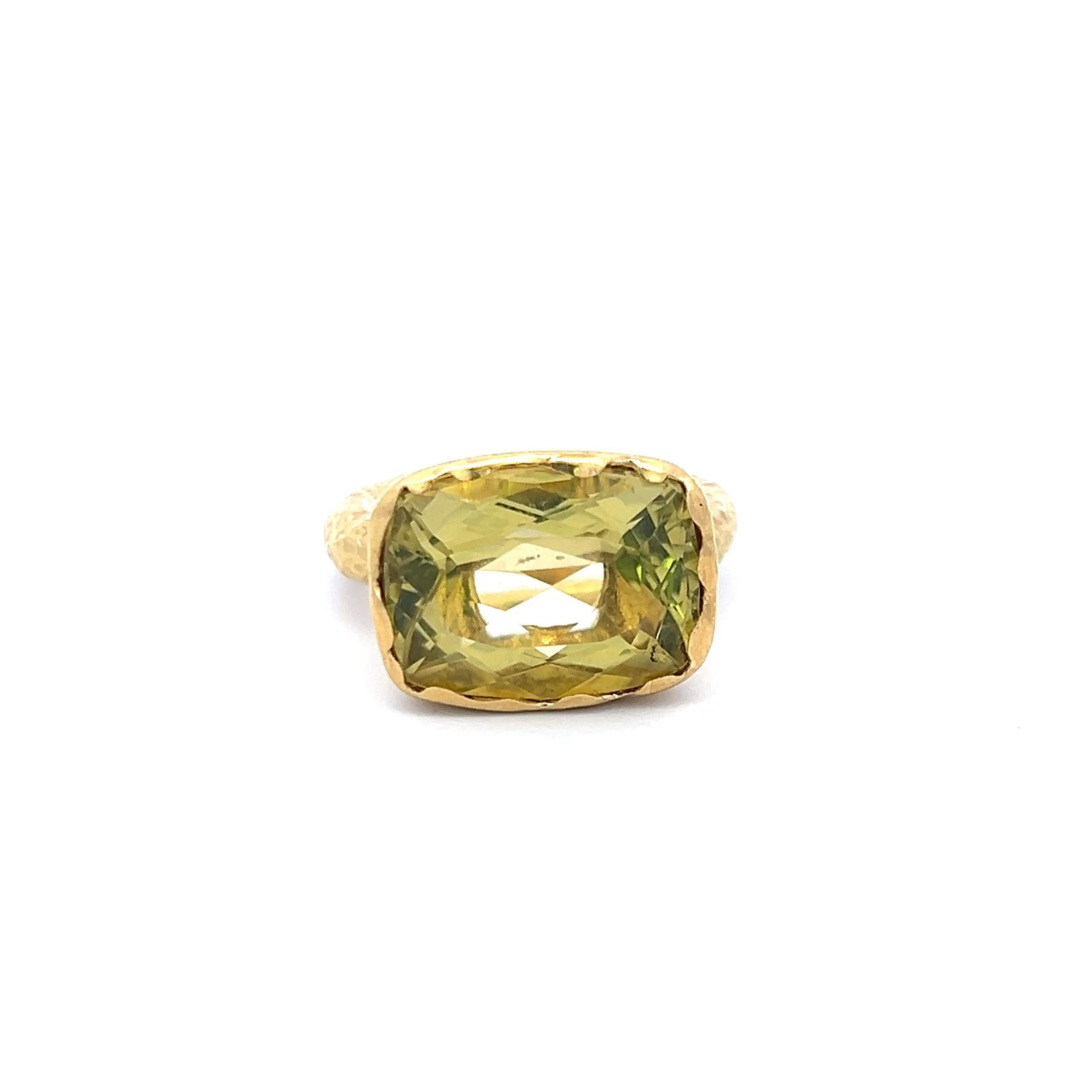 16.5MM by 12MM Cushion Cut Lemon Quartz 18 Karat Yellow Gold Cocktail Ring