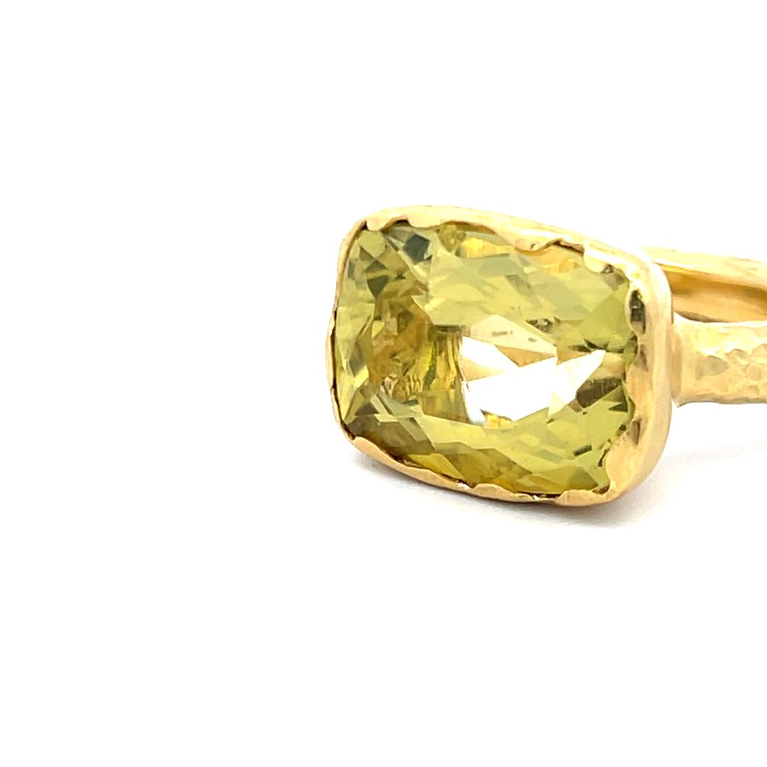 16.5MM by 12MM Cushion Cut Lemon Quartz 18 Karat Yellow Gold Cocktail Ring