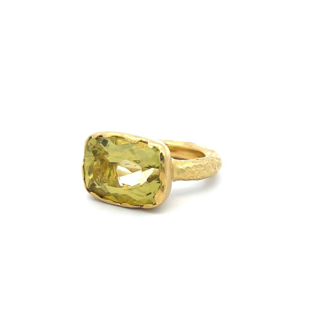 16.5MM by 12MM Cushion Cut Lemon Quartz 18 Karat Yellow Gold Cocktail Ring
