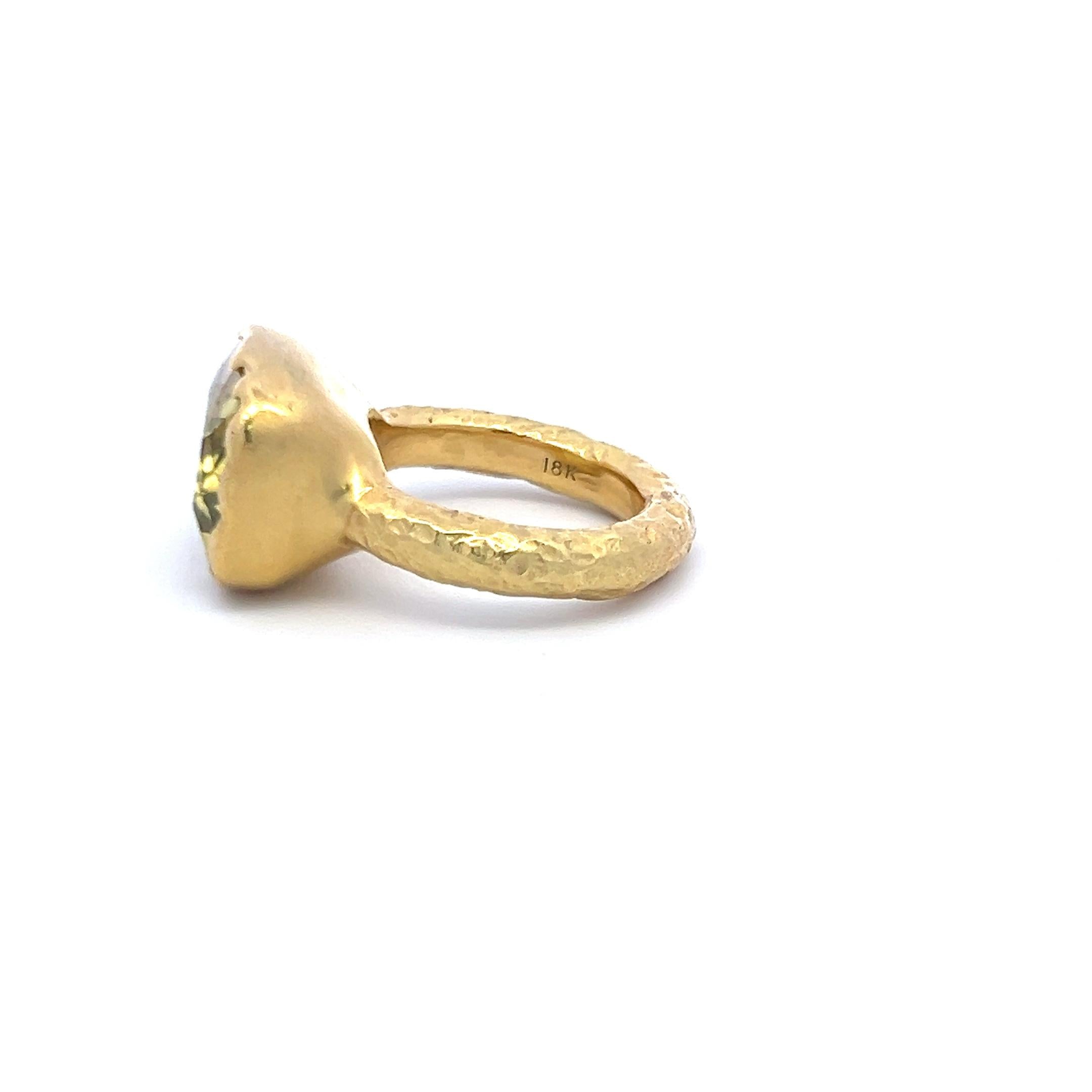 16.5MM by 12MM Cushion Cut Lemon Quartz 18 Karat Yellow Gold Cocktail Ring