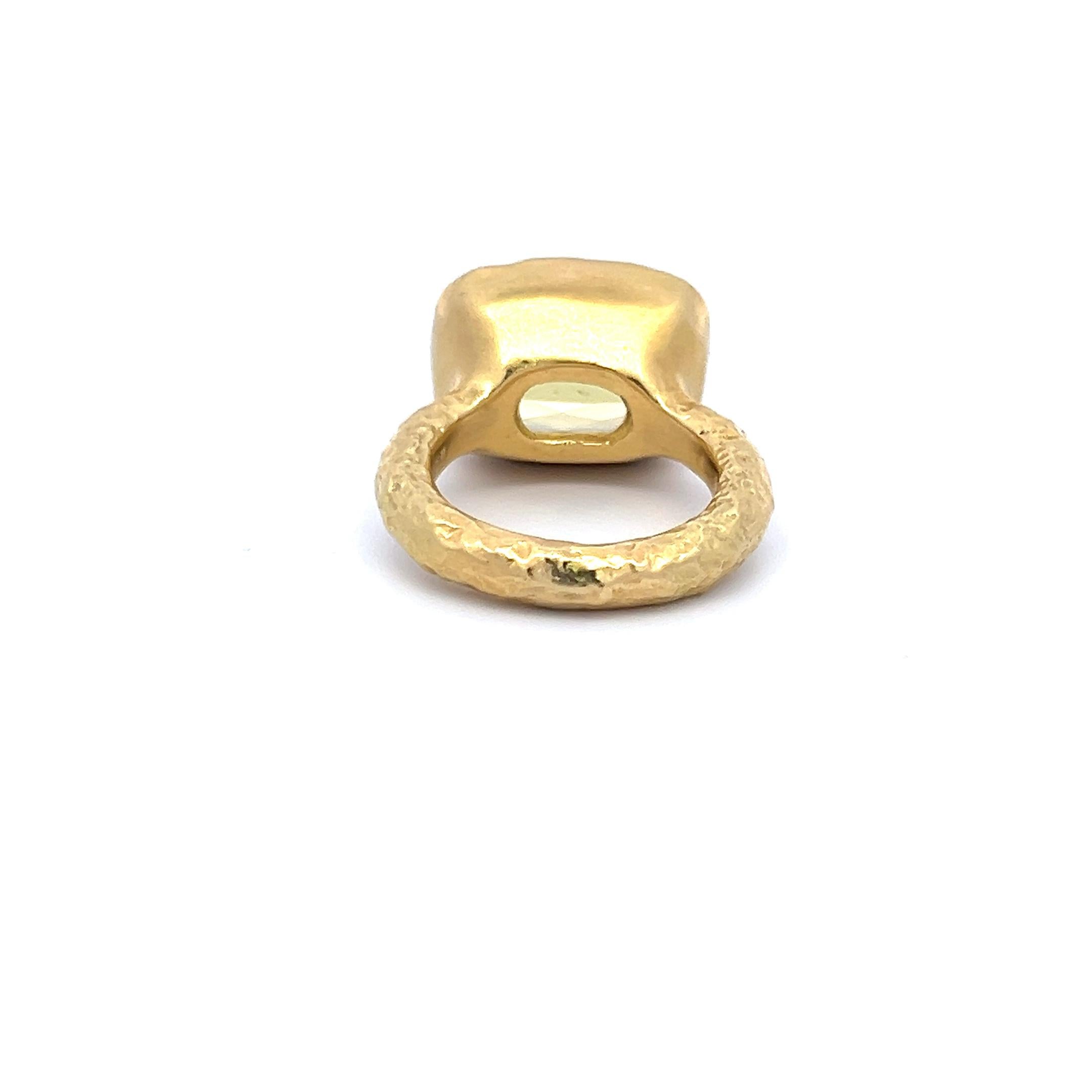 16.5MM by 12MM Cushion Cut Lemon Quartz 18 Karat Yellow Gold Cocktail Ring