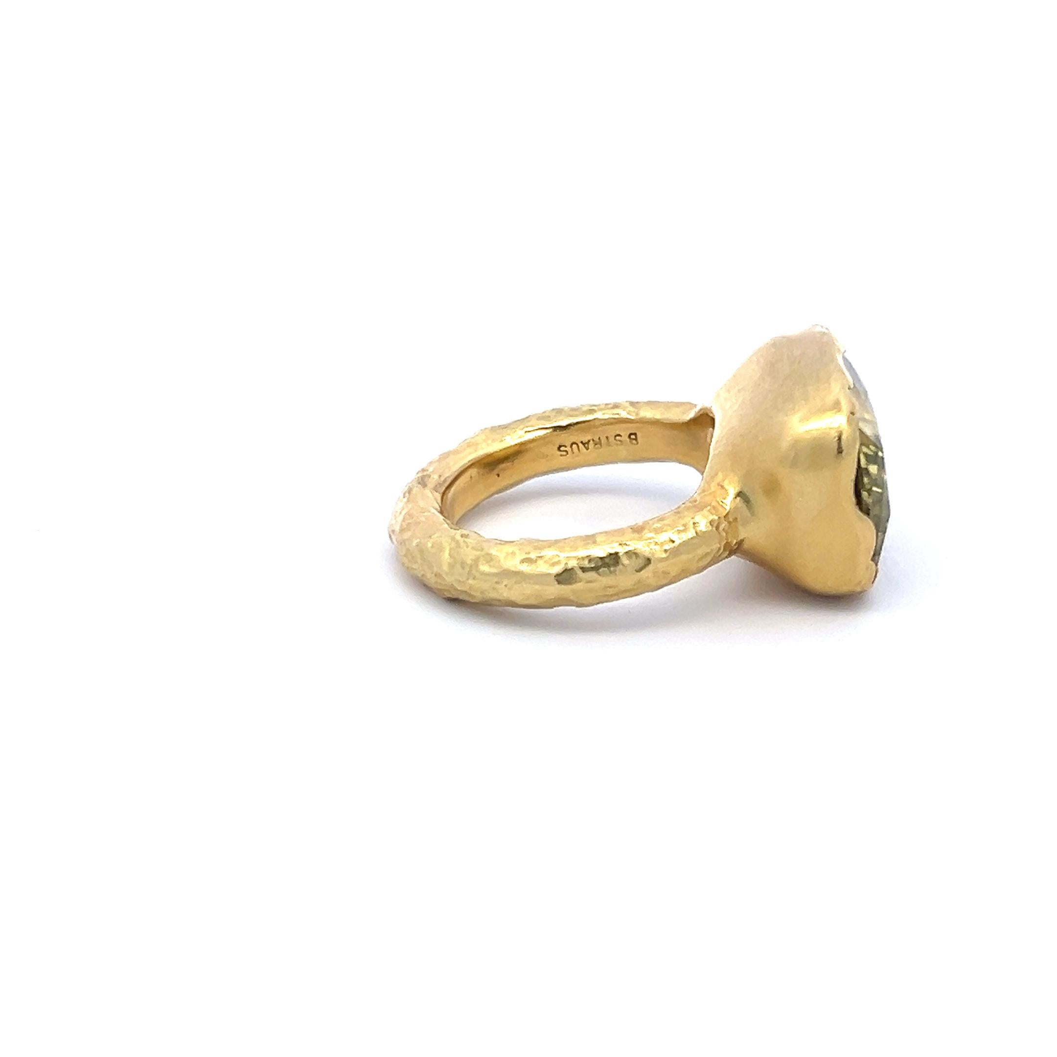 16.5MM by 12MM Cushion Cut Lemon Quartz 18 Karat Yellow Gold Cocktail Ring