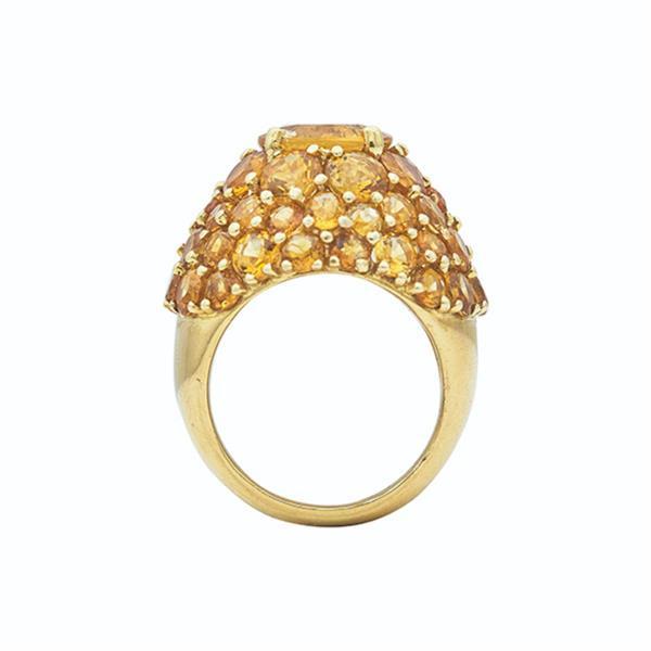13.00 Carat Round Citrine 18 Karat Yellow Gold Cocktail Ring