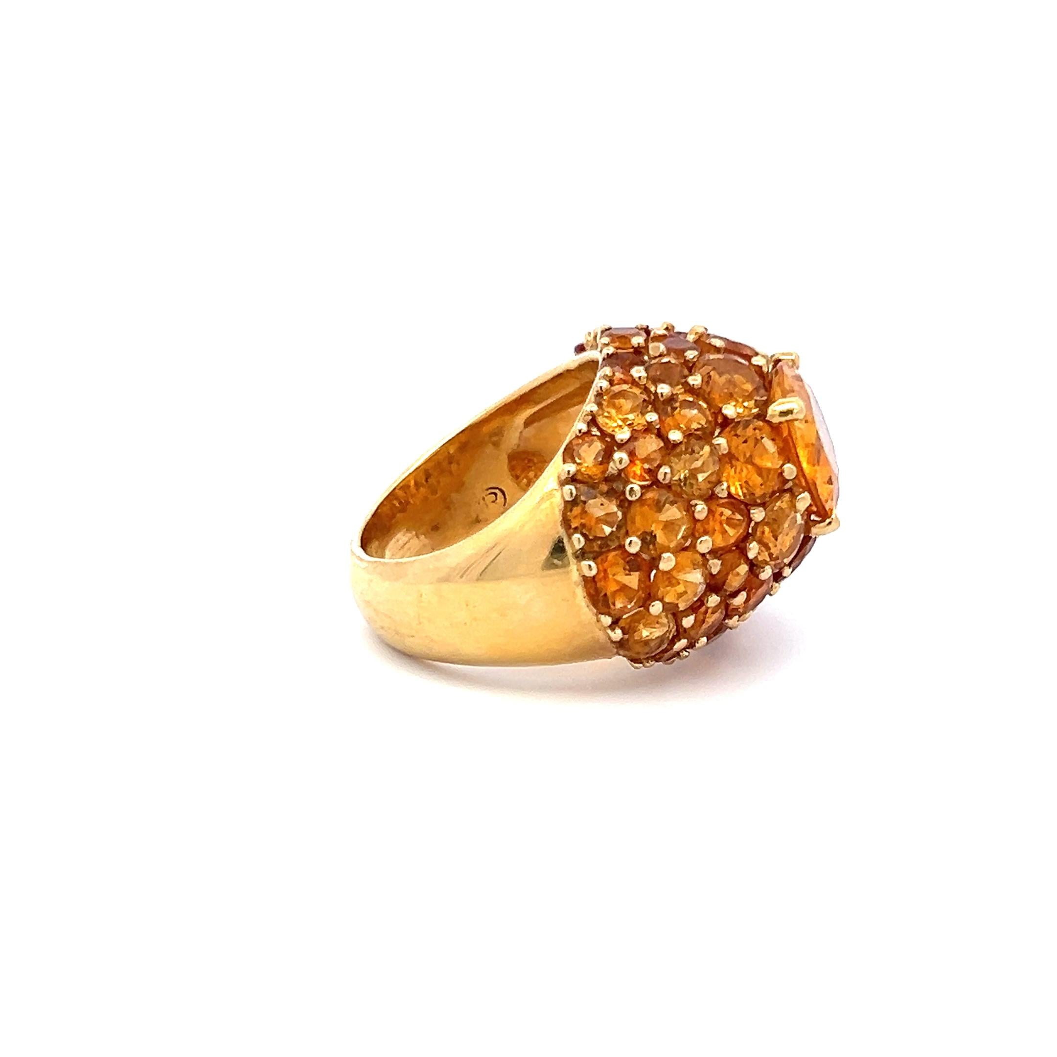 13.00 Carat Round Citrine 18 Karat Yellow Gold Cocktail Ring
