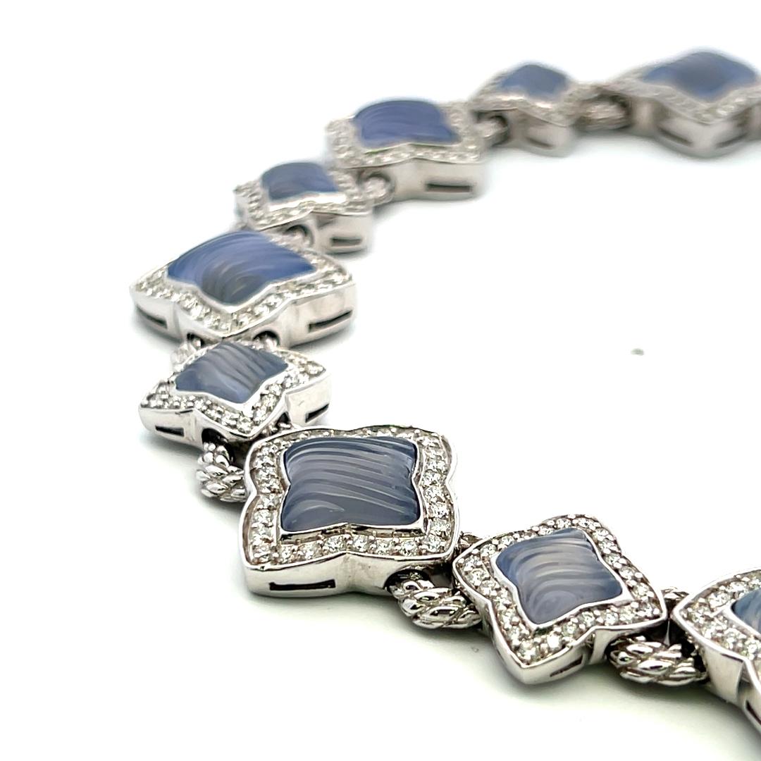 David Yurman 11.60 Carat Round Brilliant Diamond 18K White Gold Link Bracelet