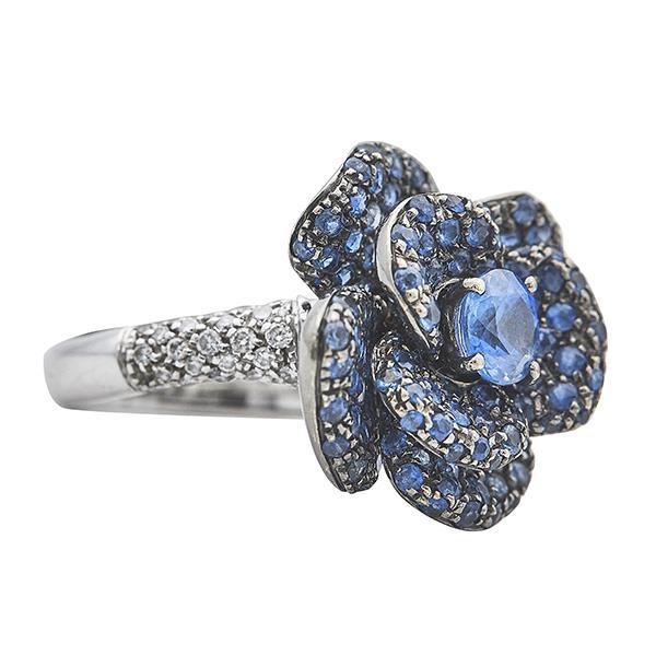 2.75 Carat Sapphire 0.50 Carat Round Brilliant Diamond 18K WG Cocktail Ring