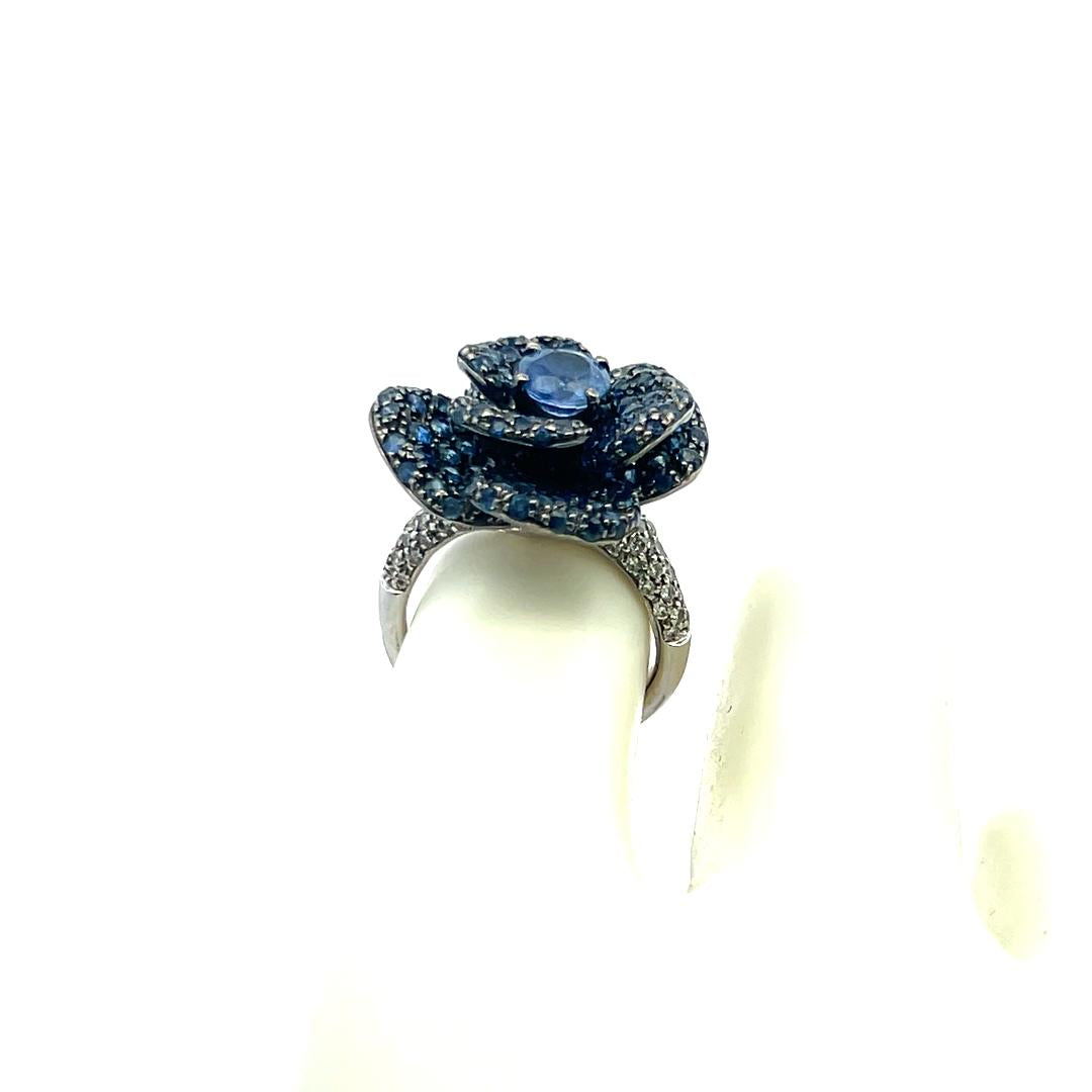 2.75 Carat Sapphire 0.50 Carat Round Brilliant Diamond 18K WG Cocktail Ring