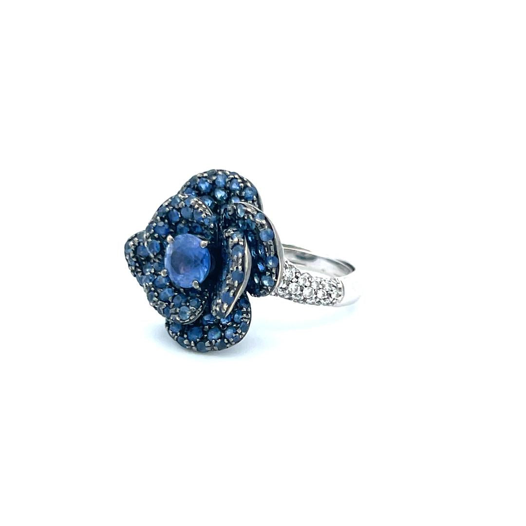 2.75 Carat Sapphire 0.50 Carat Round Brilliant Diamond 18K WG Cocktail Ring