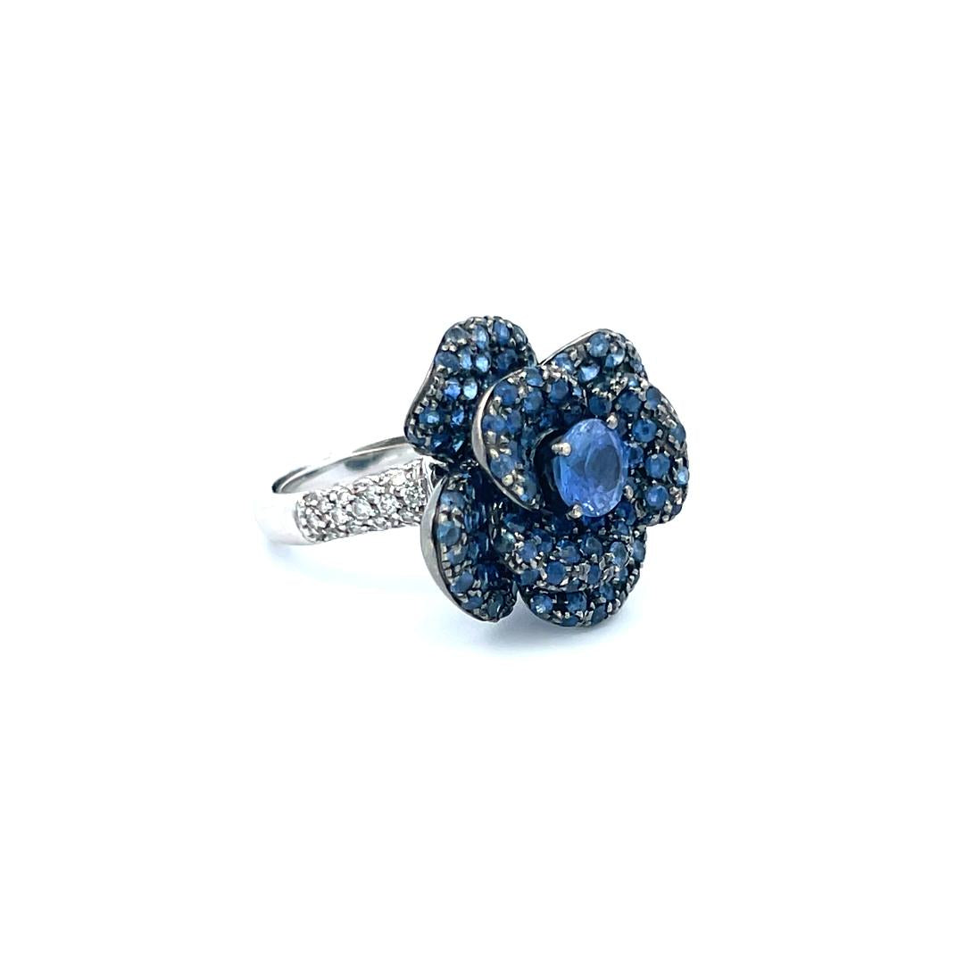2.75 Carat Sapphire 0.50 Carat Round Brilliant Diamond 18K WG Cocktail Ring