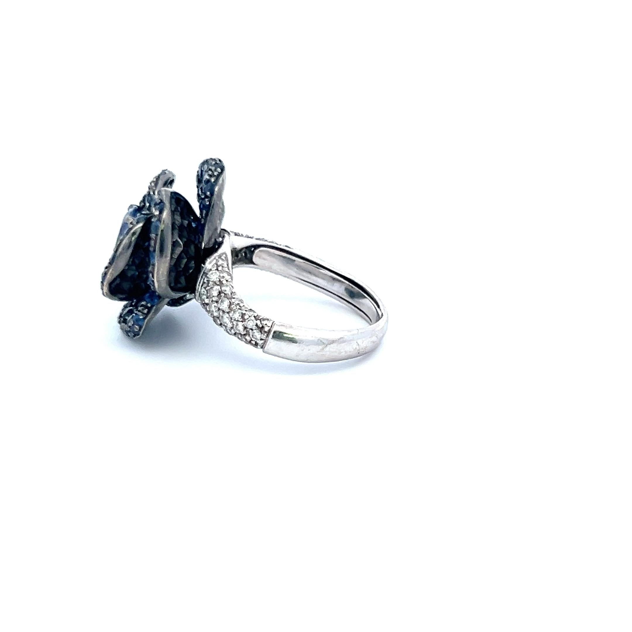 2.75 Carat Sapphire 0.50 Carat Round Brilliant Diamond 18K WG Cocktail Ring