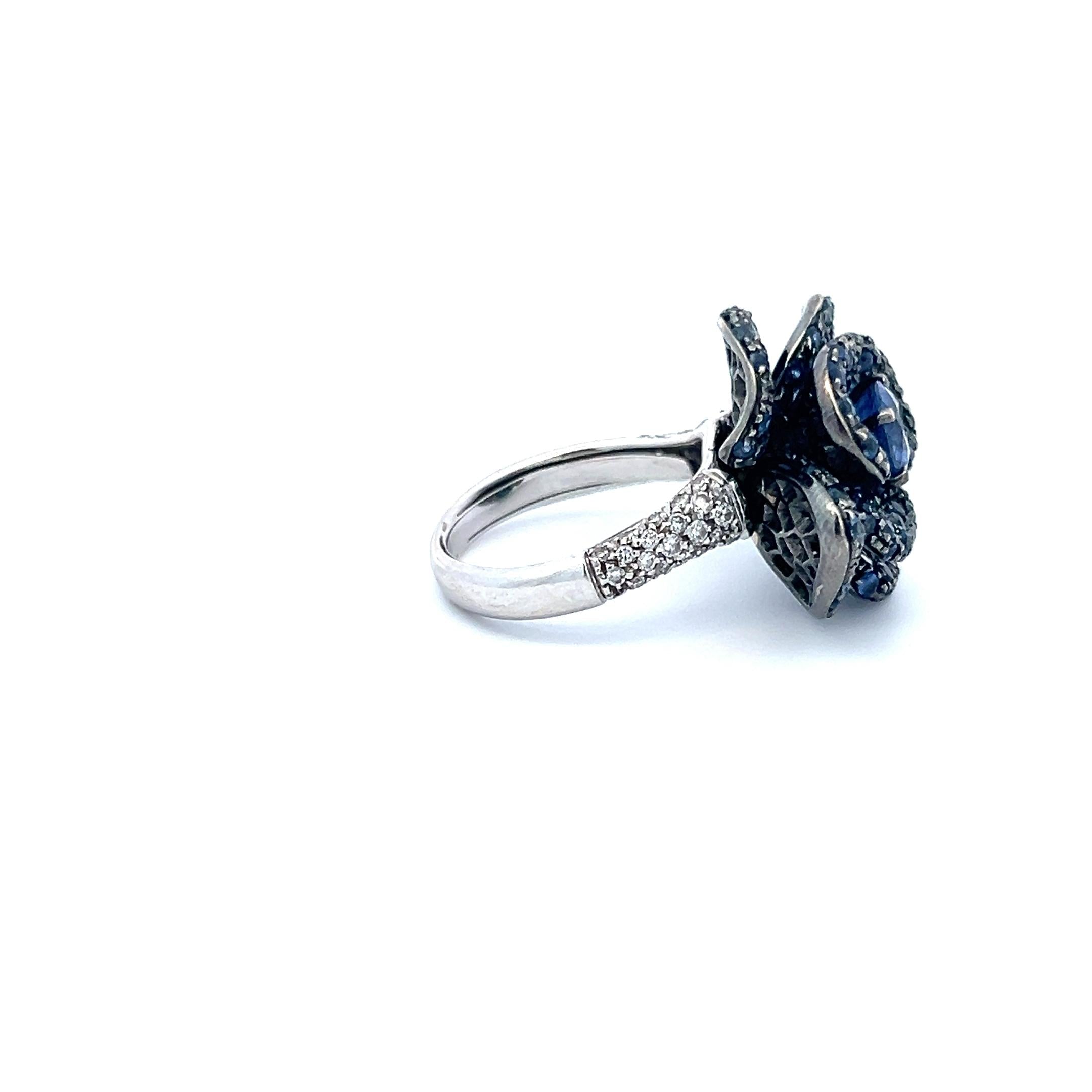 2.75 Carat Sapphire 0.50 Carat Round Brilliant Diamond 18K WG Cocktail Ring