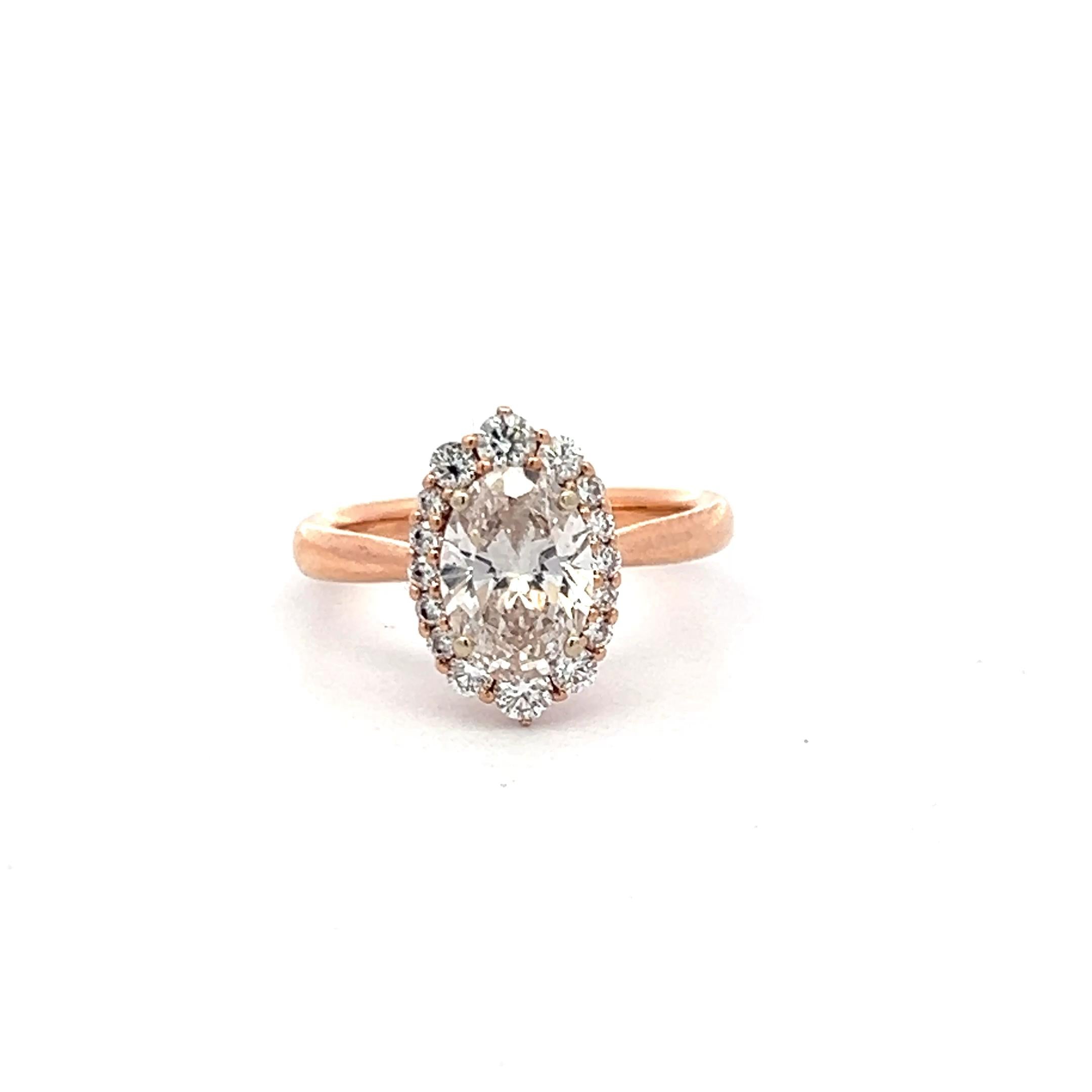 1.22 Carat Oval Lab-Grown Diamond 0.24 Carat Round Diamond 14K Rose Gold Ring