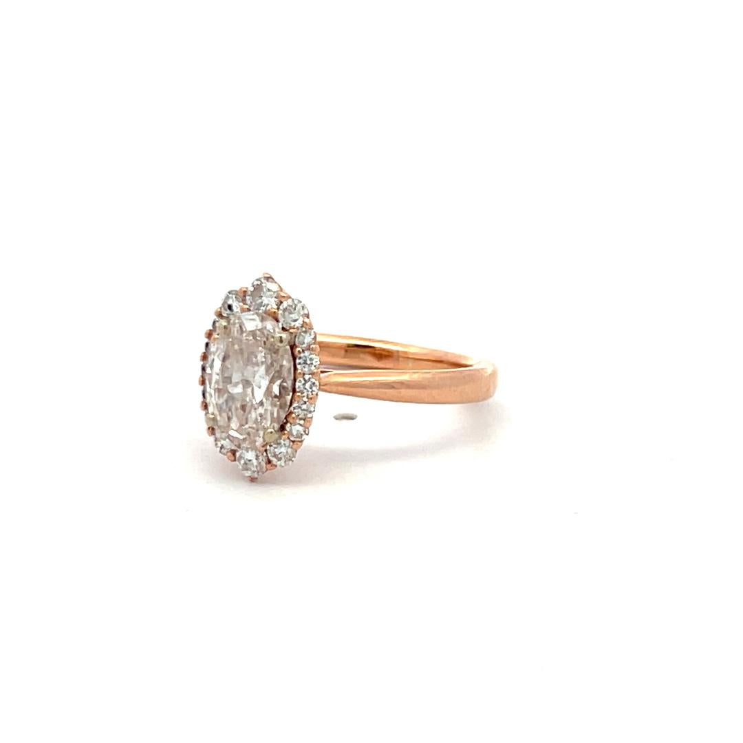 1.22 Carat Oval Lab-Grown Diamond 0.24 Carat Round Diamond 14K Rose Gold Ring