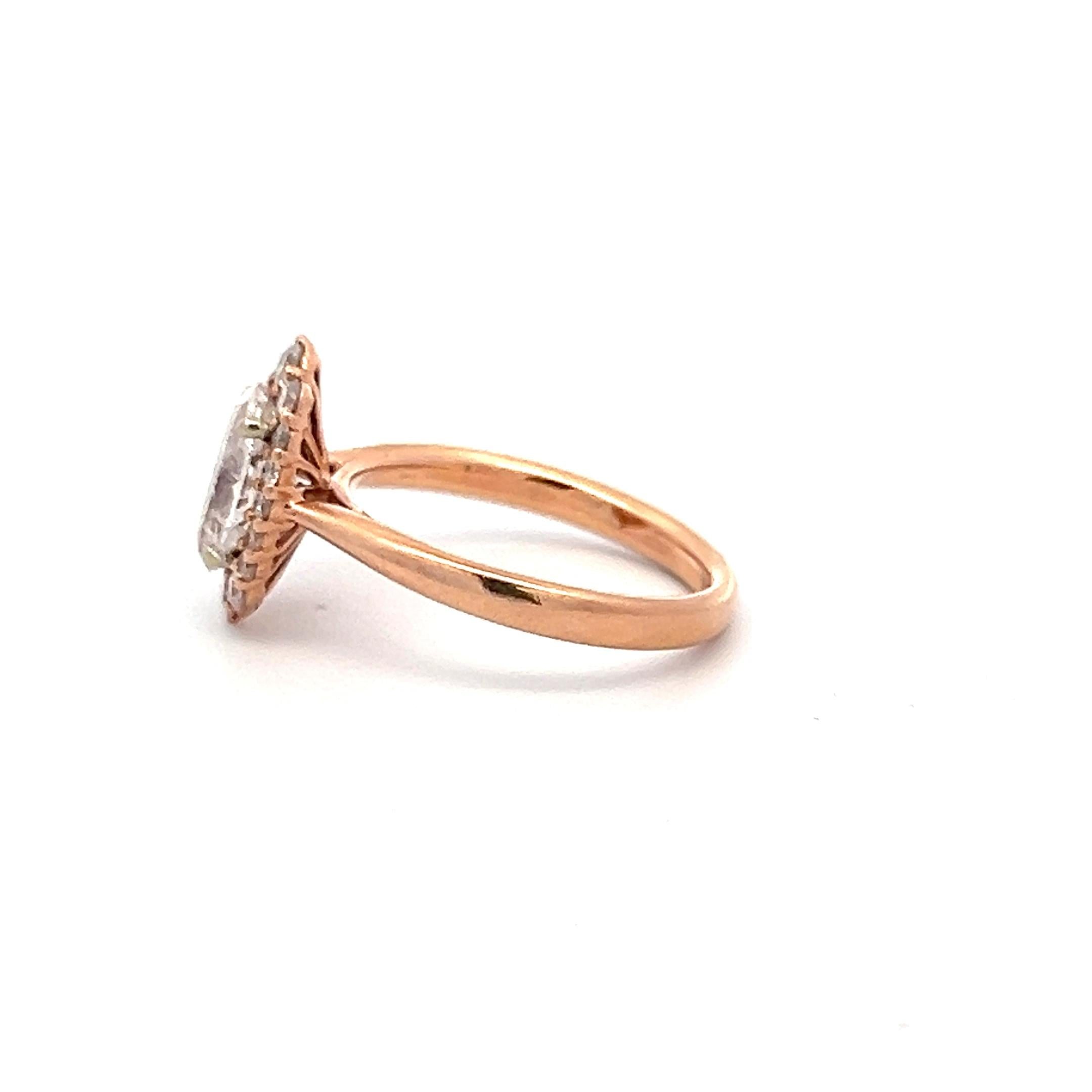 1.22 Carat Oval Lab-Grown Diamond 0.24 Carat Round Diamond 14K Rose Gold Ring