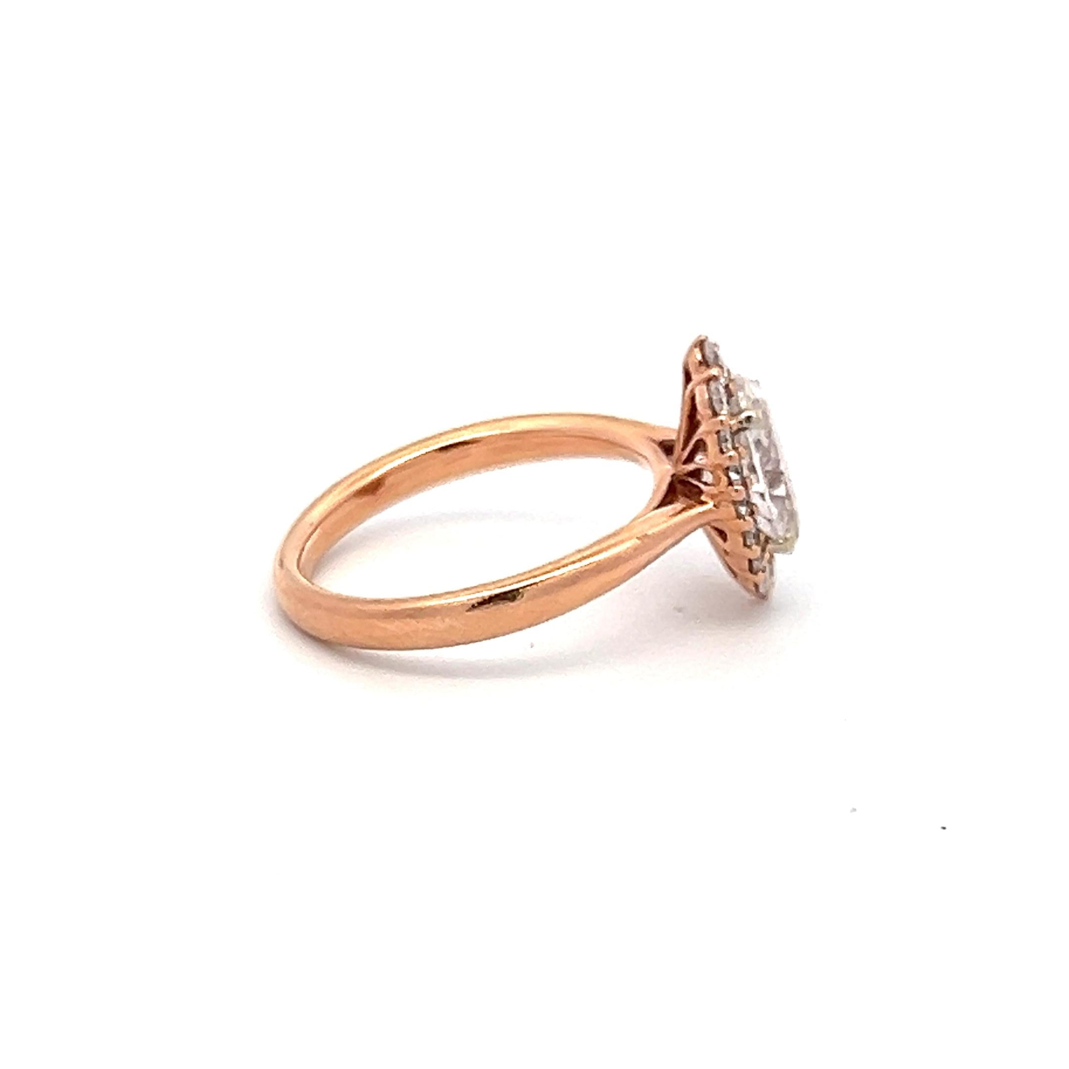 1.22 Carat Oval Lab-Grown Diamond 0.24 Carat Round Diamond 14K Rose Gold Ring