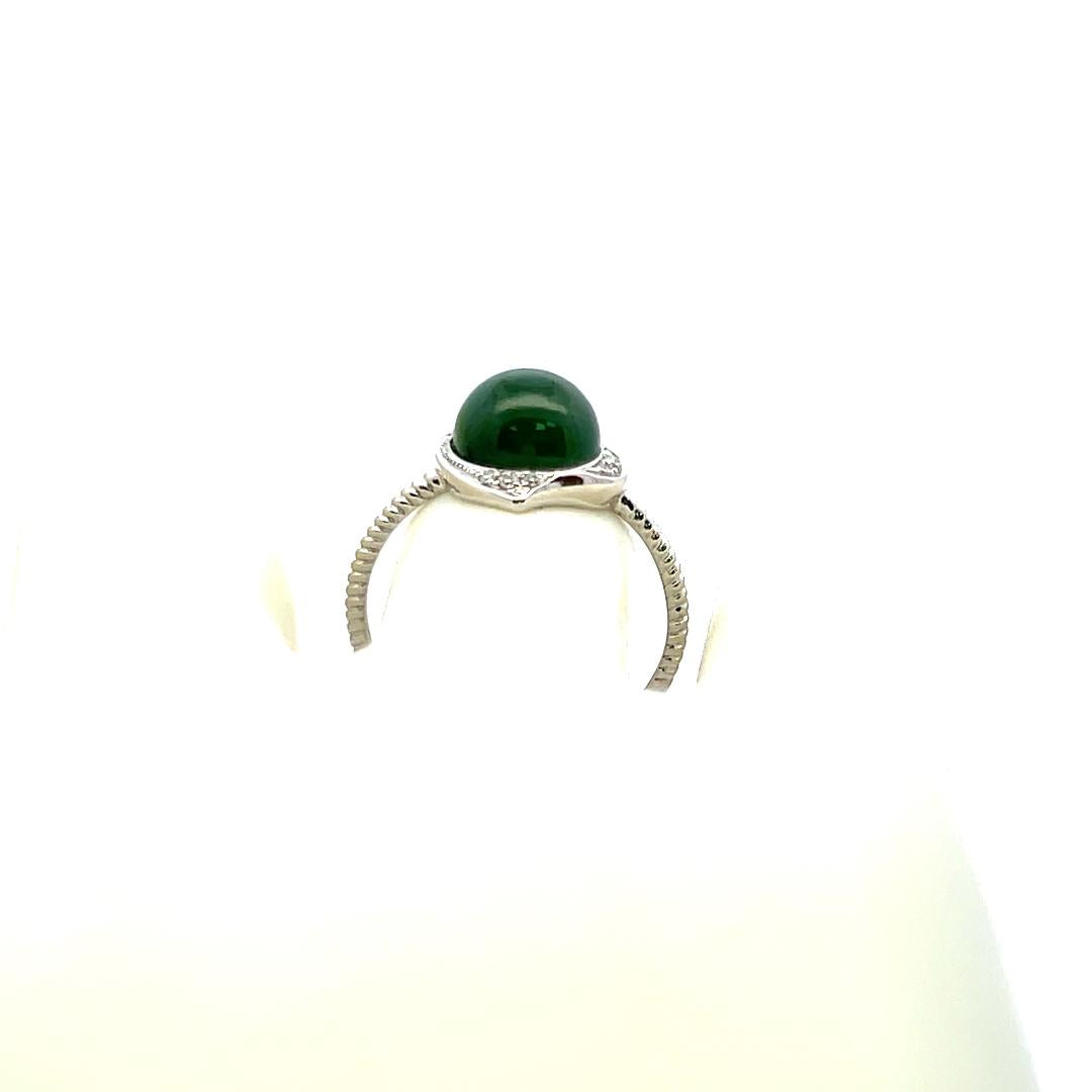 7.6 MM Jade 0.05 Carat Round Brilliant Diamond 18K White Gold Engagement Ring
