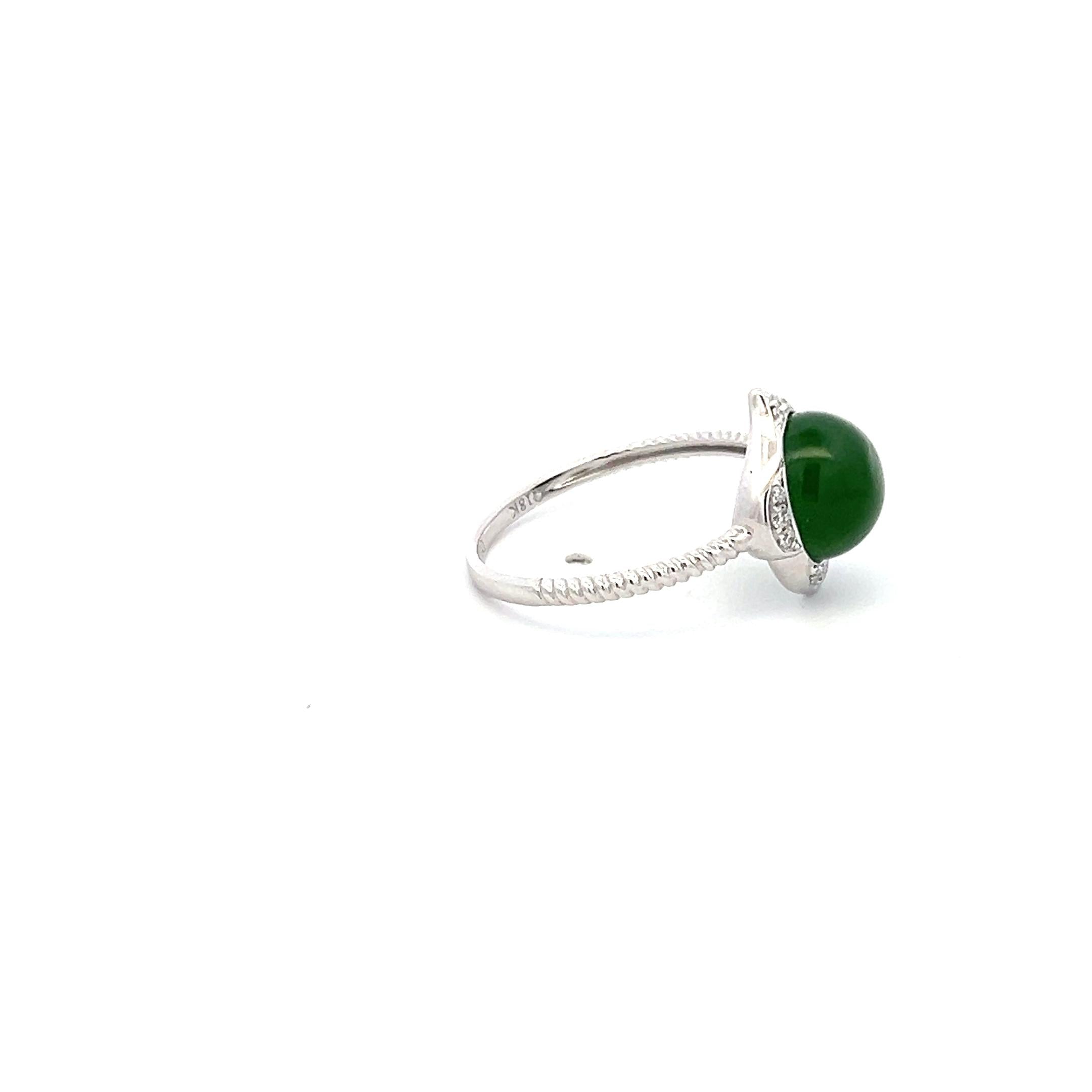 7.6 MM Jade 0.05 Carat Round Brilliant Diamond 18K White Gold Engagement Ring