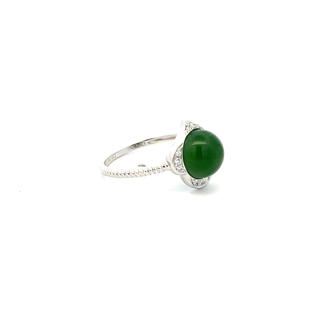 7.6 MM Jade 0.05 Carat Round Brilliant Diamond 18K White Gold Engagement Ring