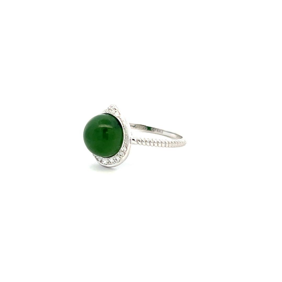 7.6 MM Jade 0.05 Carat Round Brilliant Diamond 18K White Gold Engagement Ring
