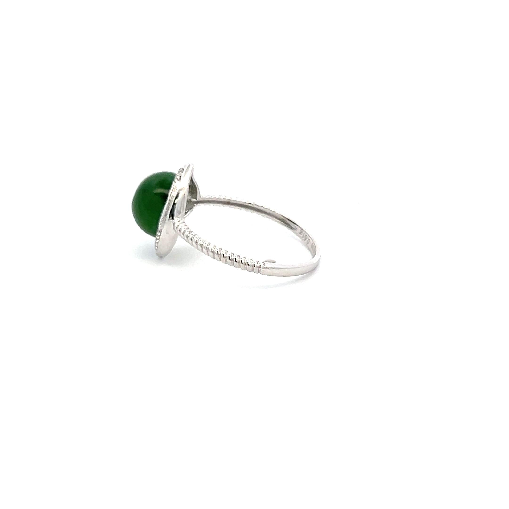 7.6 MM Jade 0.05 Carat Round Brilliant Diamond 18K White Gold Engagement Ring