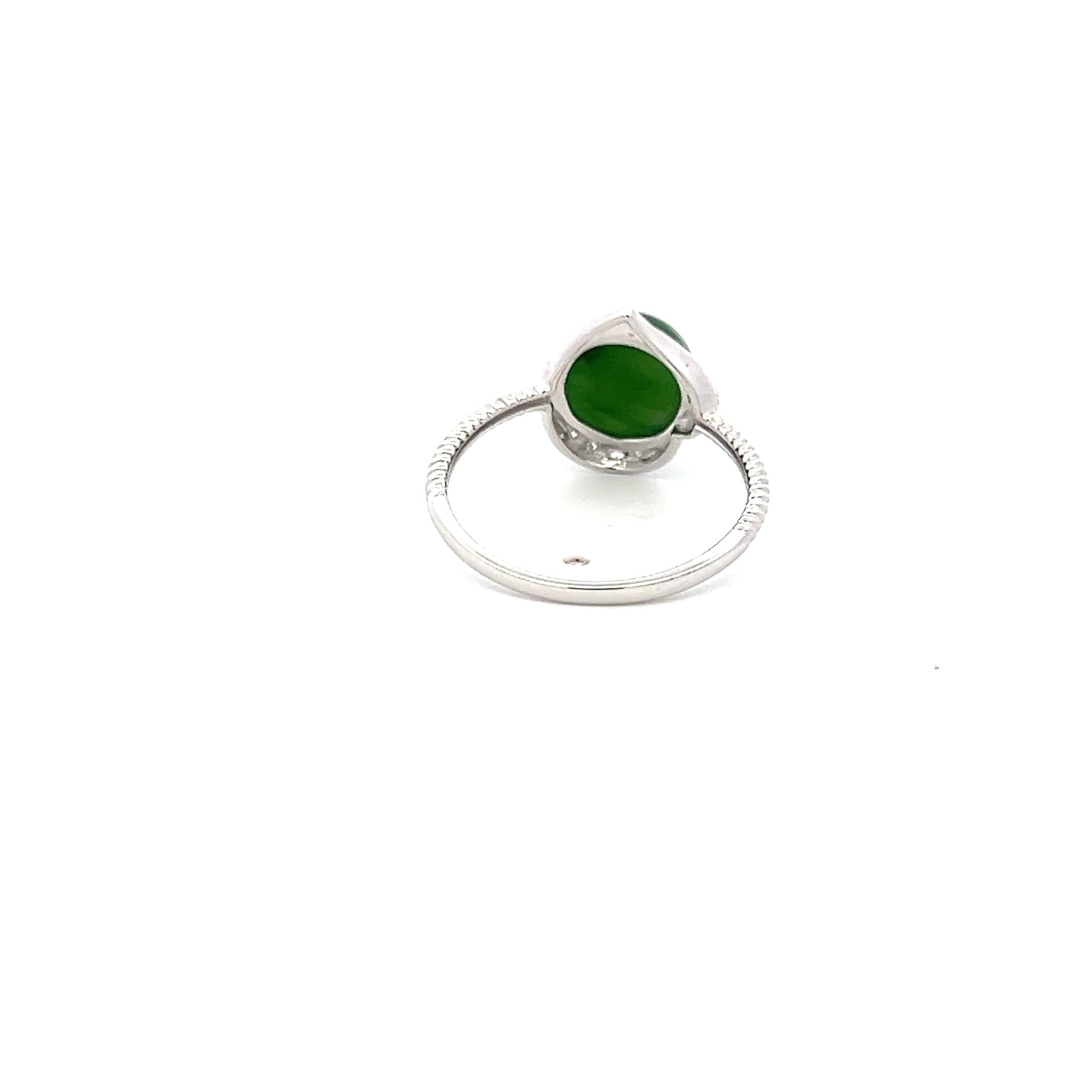 7.6 MM Jade 0.05 Carat Round Brilliant Diamond 18K White Gold Engagement Ring