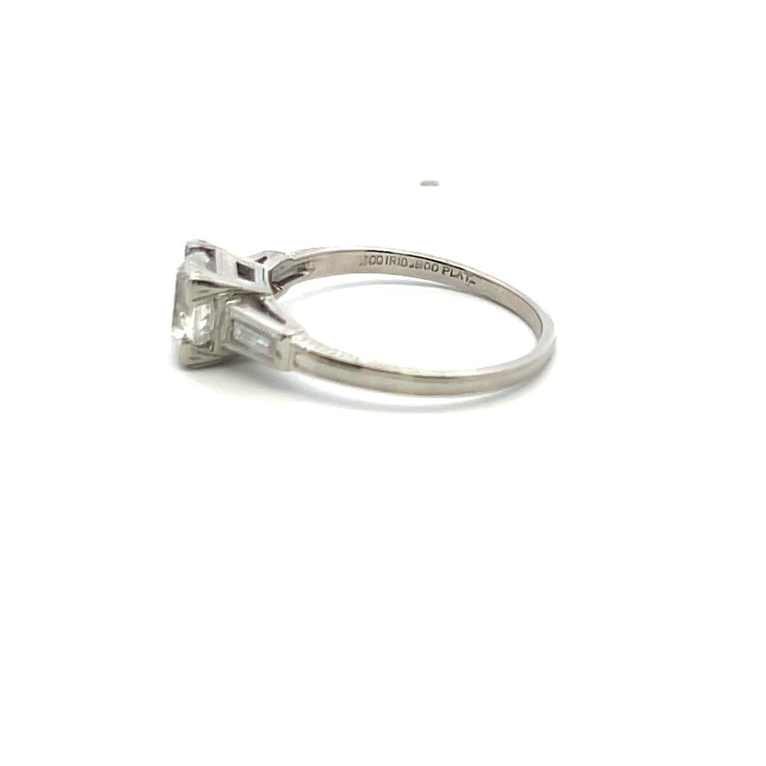 1.14 Carat Old European Cut and Baguette Diamond Platinum Engagement Ring