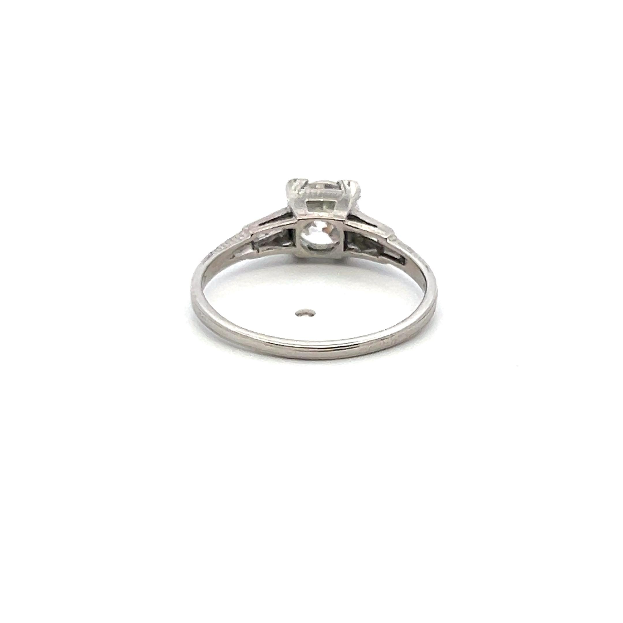 1.14 Carat Old European Cut and Baguette Diamond Platinum Engagement Ring