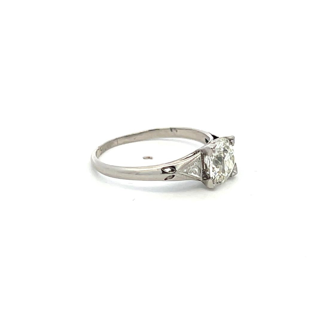 1.21 Carat Old European Cut and Triangular Diamond Platinum Engagement Ring