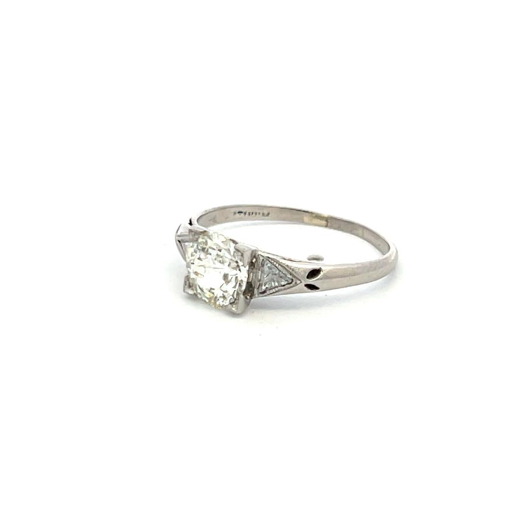 1.21 Carat Old European Cut and Triangular Diamond Platinum Engagement Ring