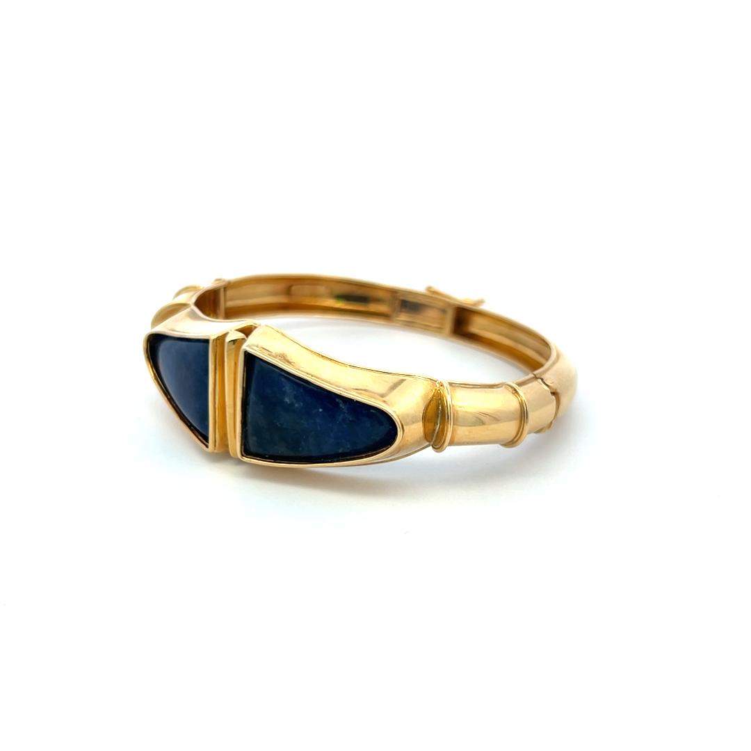 Lalaoonis 22.2-15.60MM Lapis Lazuli 18 Karat Yellow Gold Bangle Bracelet