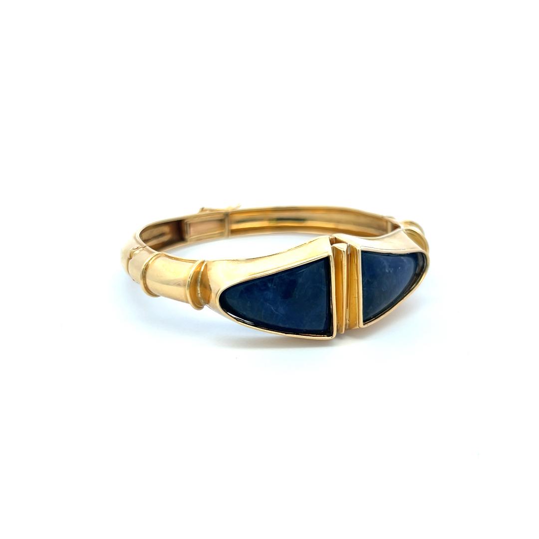 Lalaoonis 22.2-15.60MM Lapis Lazuli 18 Karat Yellow Gold Bangle Bracelet