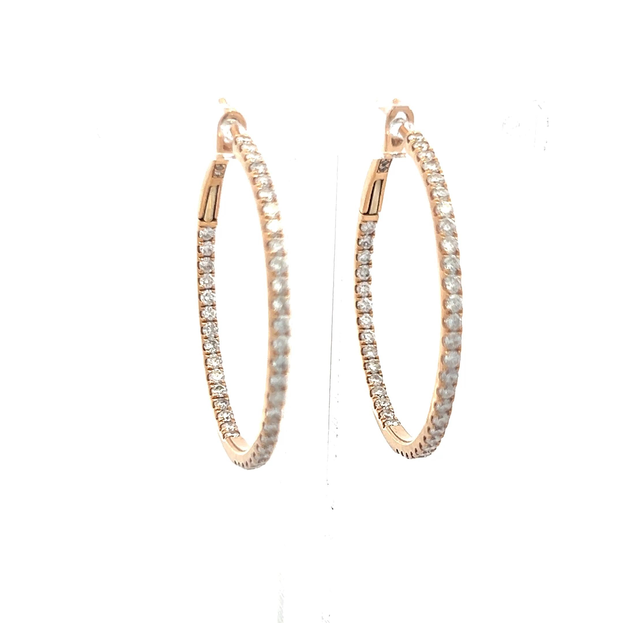 1.61 Carat Round Brilliant I SI Diamond 18 Karat Yellow Gold Hoop Earrings