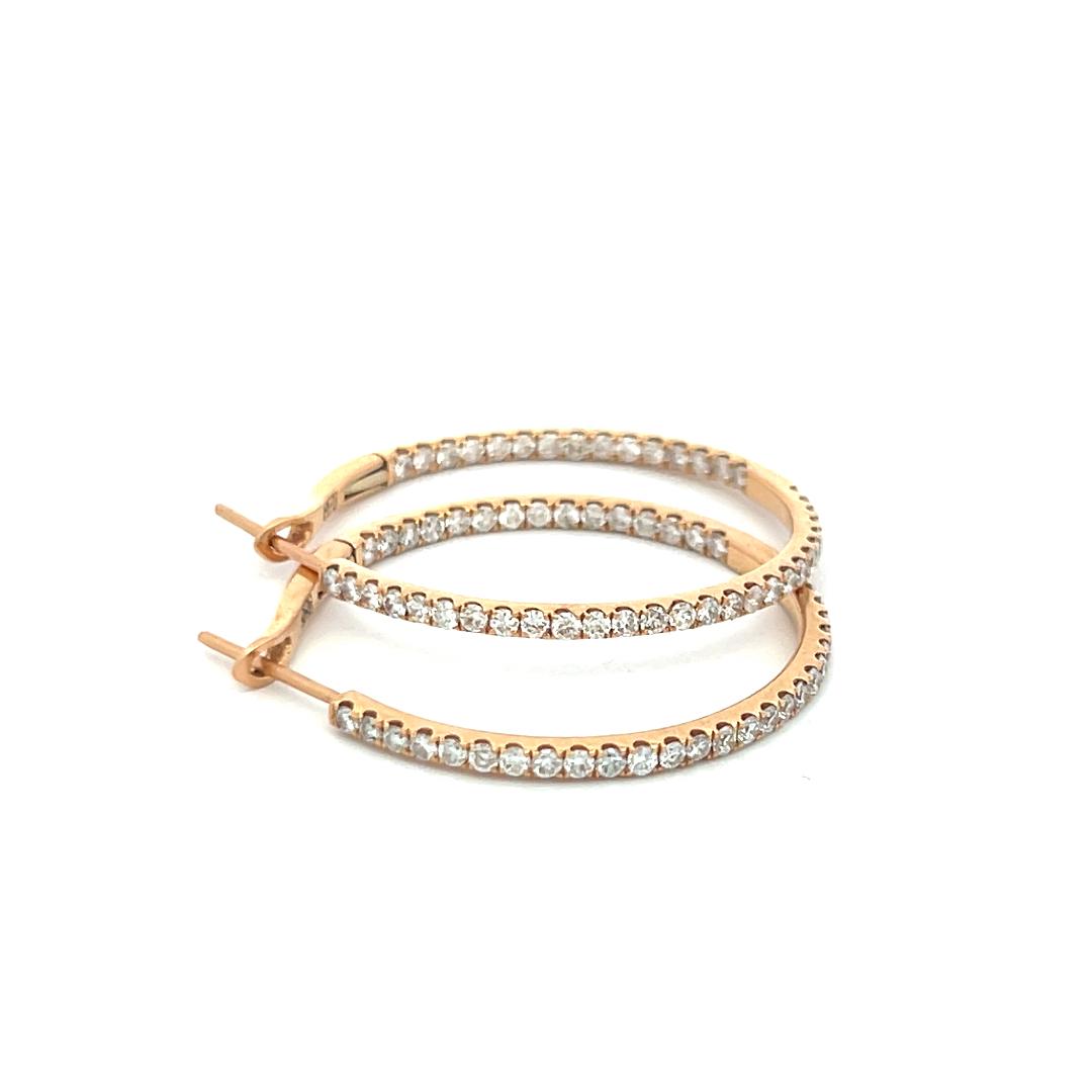 1.61 Carat Round Brilliant I SI Diamond 18 Karat Yellow Gold Hoop Earrings