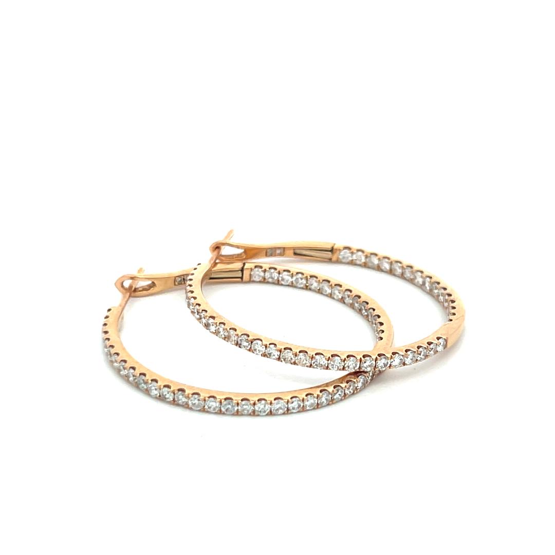 1.61 Carat Round Brilliant I SI Diamond 18 Karat Yellow Gold Hoop Earrings