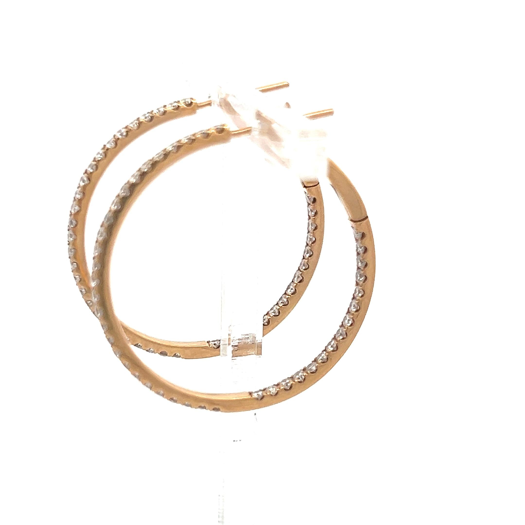 1.61 Carat Round Brilliant I SI Diamond 18 Karat Yellow Gold Hoop Earrings