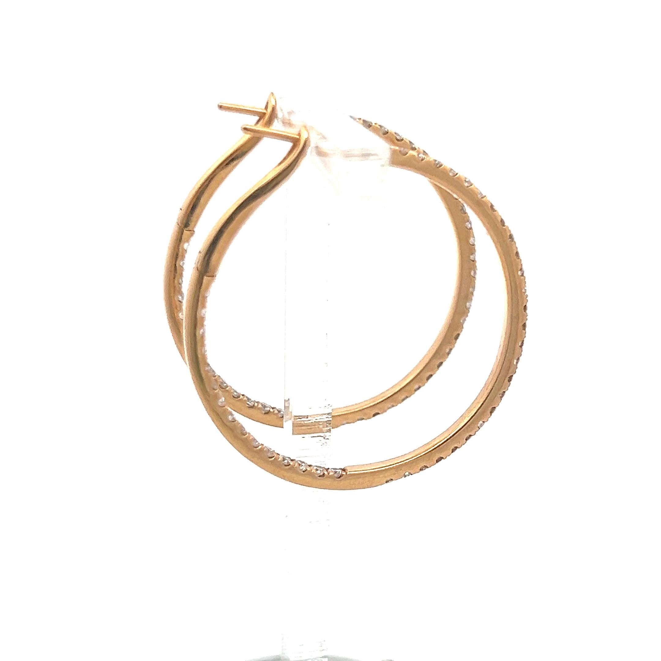1.61 Carat Round Brilliant I SI Diamond 18 Karat Yellow Gold Hoop Earrings