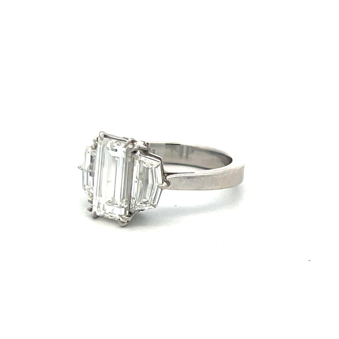 3.01 Carat Baguette and Half Moon Shape Diamond Platinum Three-Stone Ring