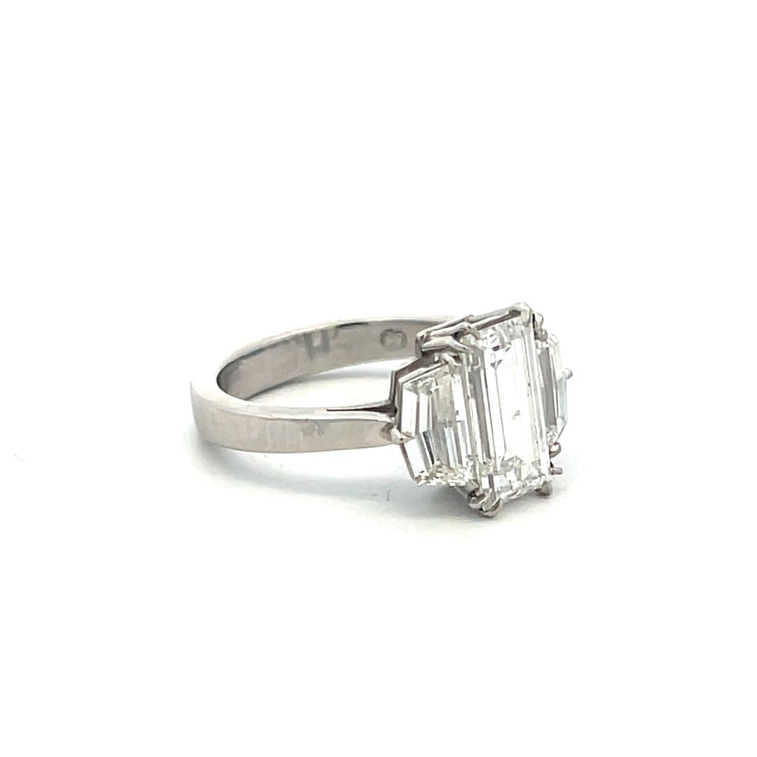 3.01 Carat Baguette and Half Moon Shape Diamond Platinum Three-Stone Ring