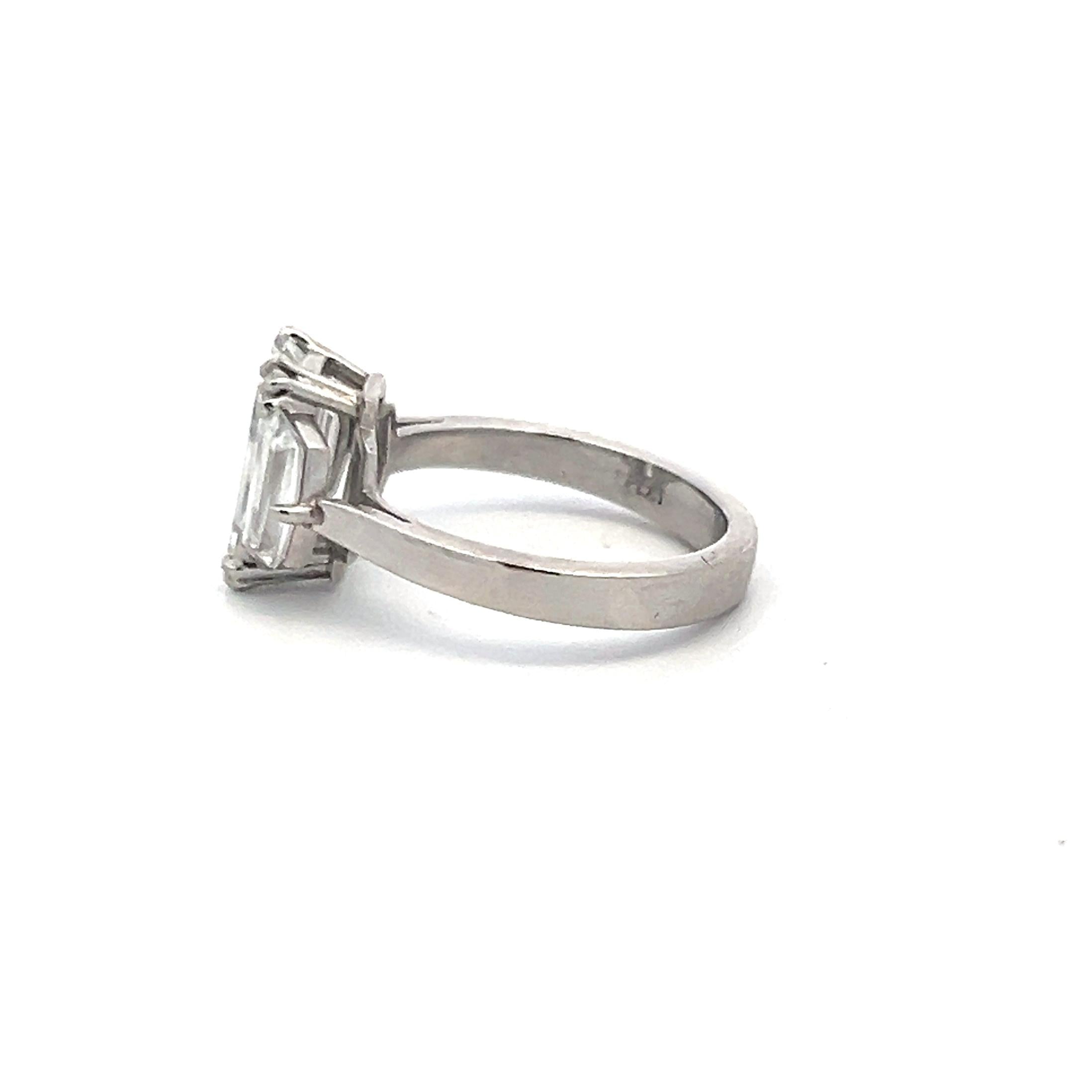 3.01 Carat Baguette and Half Moon Shape Diamond Platinum Three-Stone Ring