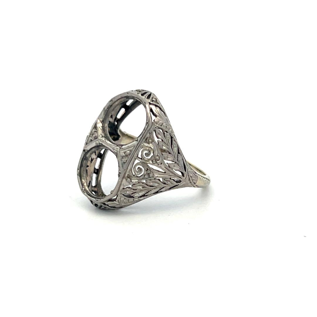 Vintage 6.53 Grams 19 Karat White Gold Two Stone Semi Mount Ring