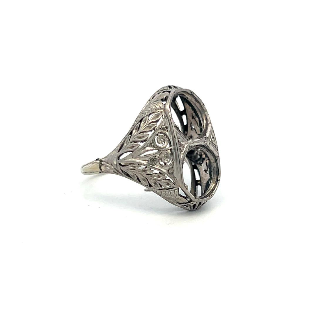Vintage 6.53 Grams 19 Karat White Gold Two Stone Semi Mount Ring