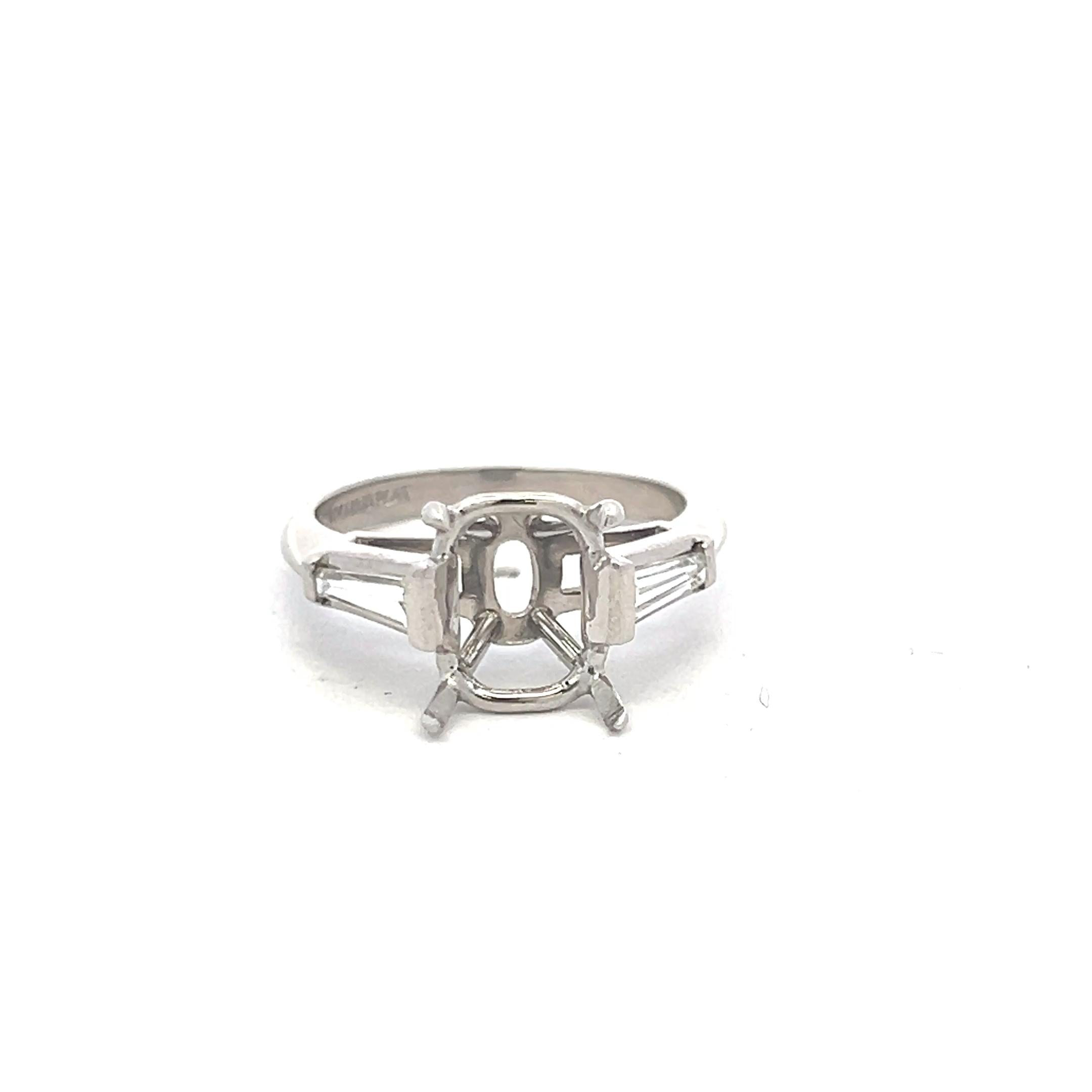0.50 Carat Tapered Baguette Shape G VS Diamond Platinum Semi Mount Ring