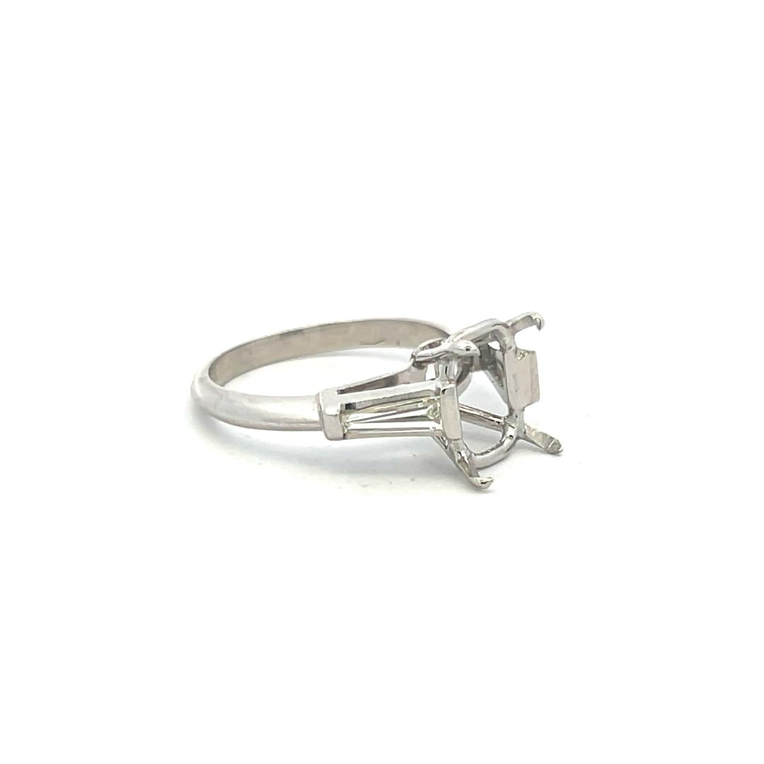 0.50 Carat Tapered Baguette Shape G VS Diamond Platinum Semi Mount Ring