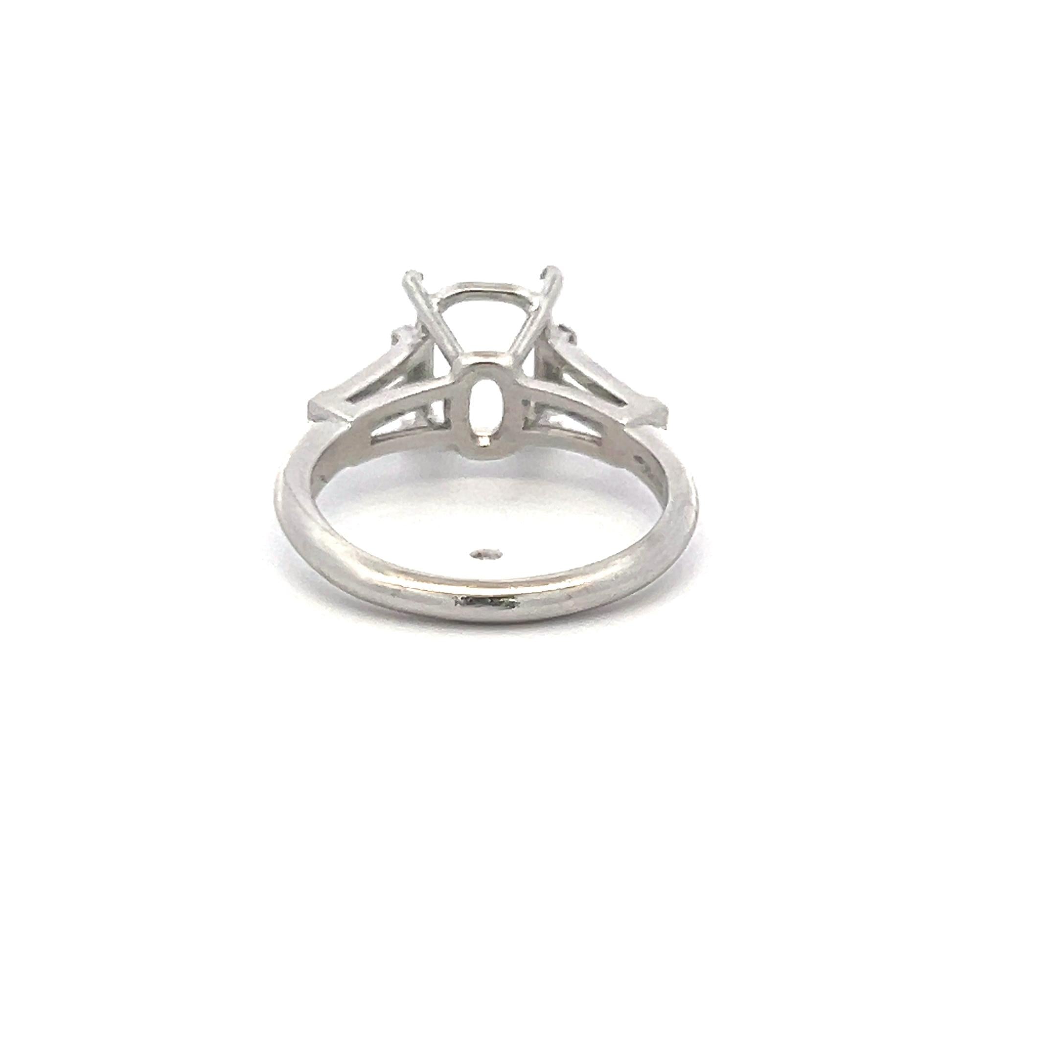 0.50 Carat Tapered Baguette Shape G VS Diamond Platinum Semi Mount Ring