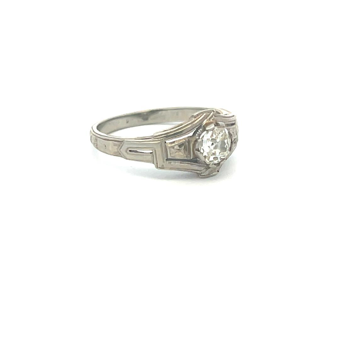 0.50 Carat Old European Cut I VS Diamond 18 Karat White Gold Engagement Ring