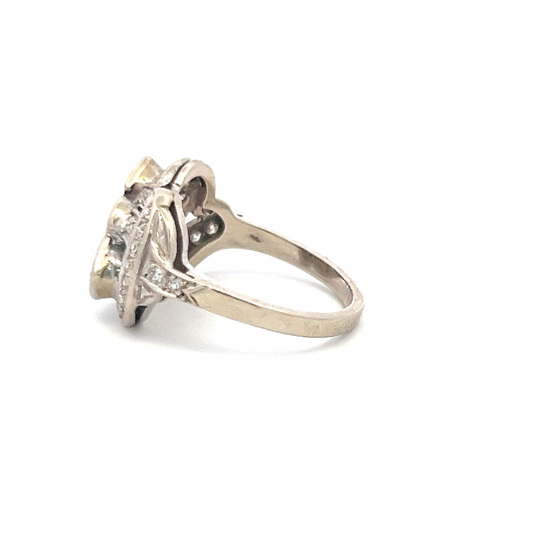 1.00 Carat Old European Cut and Baguette Diamond 14K WG Art Deco Ring