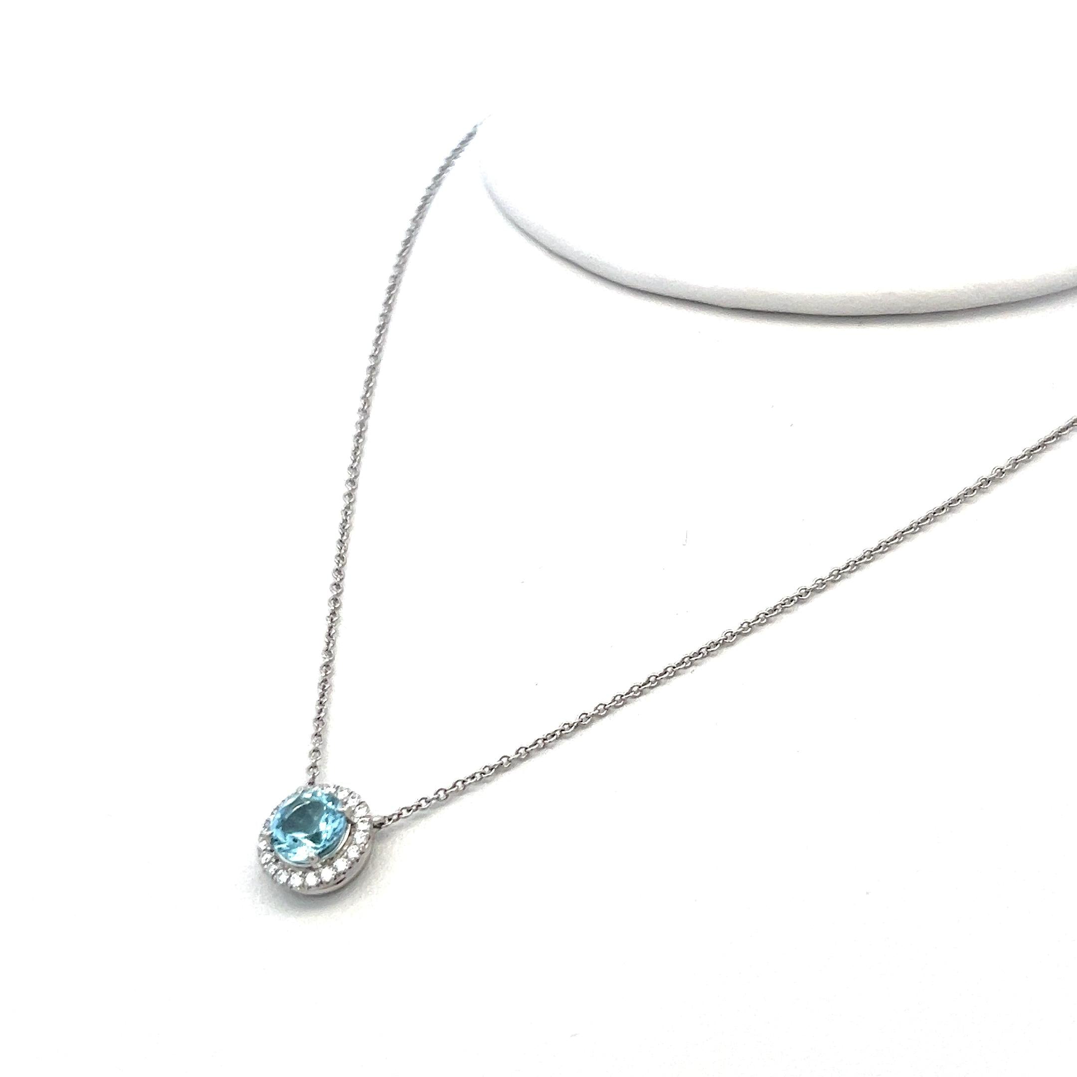 Tiffany & Co 0.50 Carat Aquamarine 0.11 Carat Diamond Platinum Pendant Necklace