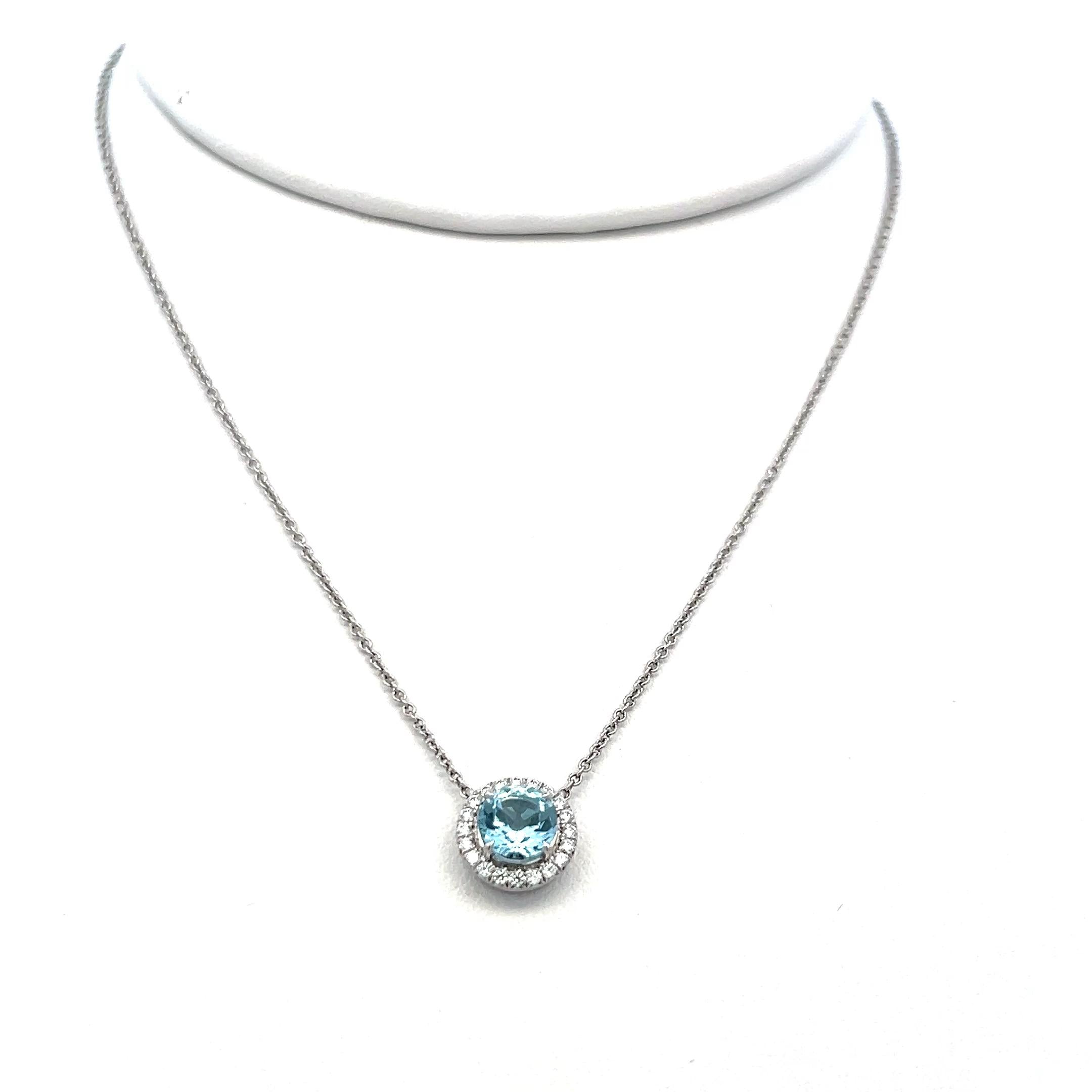 Tiffany & Co 0.50 Carat Aquamarine 0.11 Carat Diamond Platinum Pendant Necklace